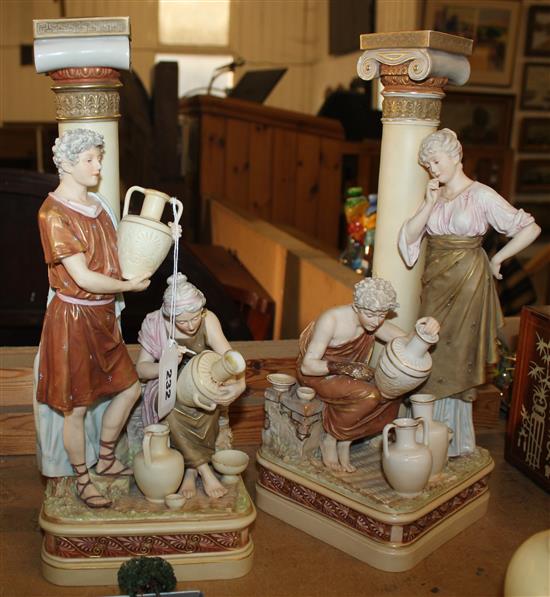 Pair of Royal Dux classical figurative candlesticks